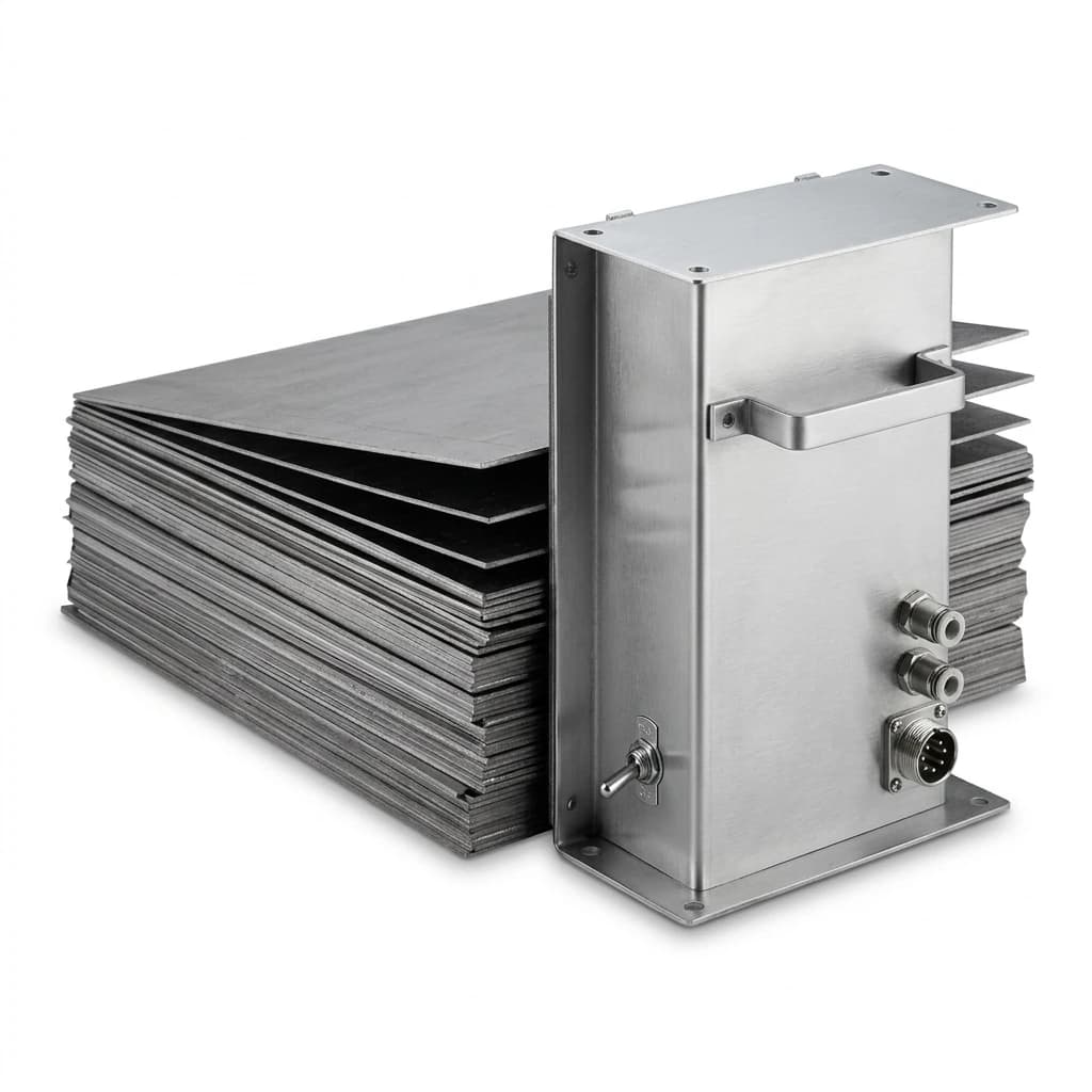 Illustrative pneumatic magnetic separator housing beside a fanned steel stack