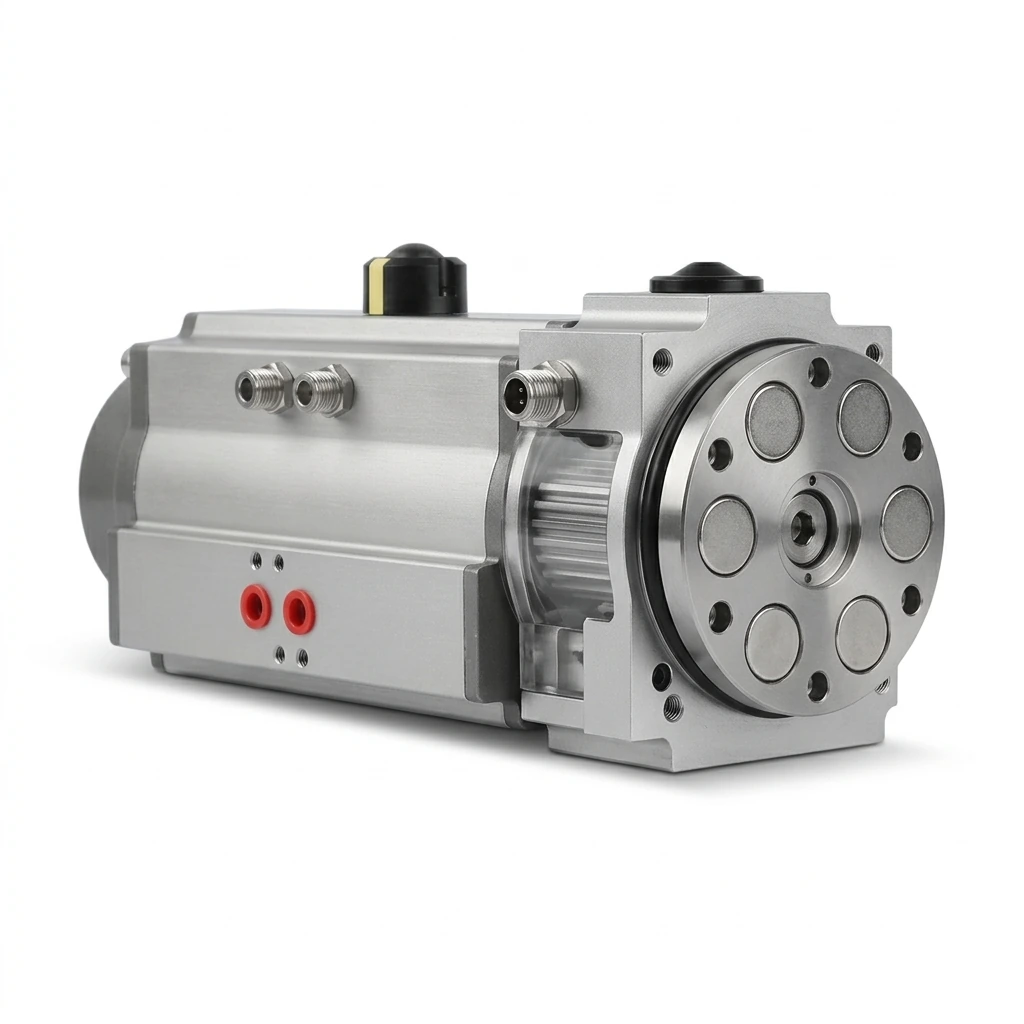 Magnetic tooling head with a circular multi-pole contact face and electrical and pneumatic connections